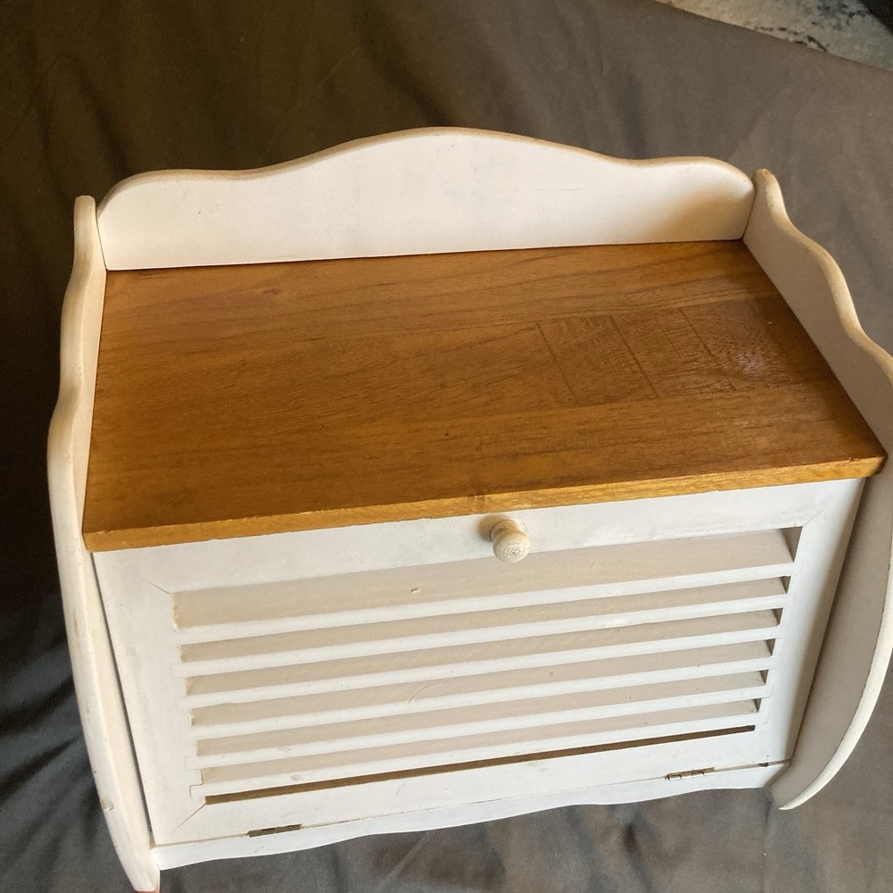 Wooden Bread Box Vintage Painted Cottage Core Granny Shabby Chic 14"x11"x10"